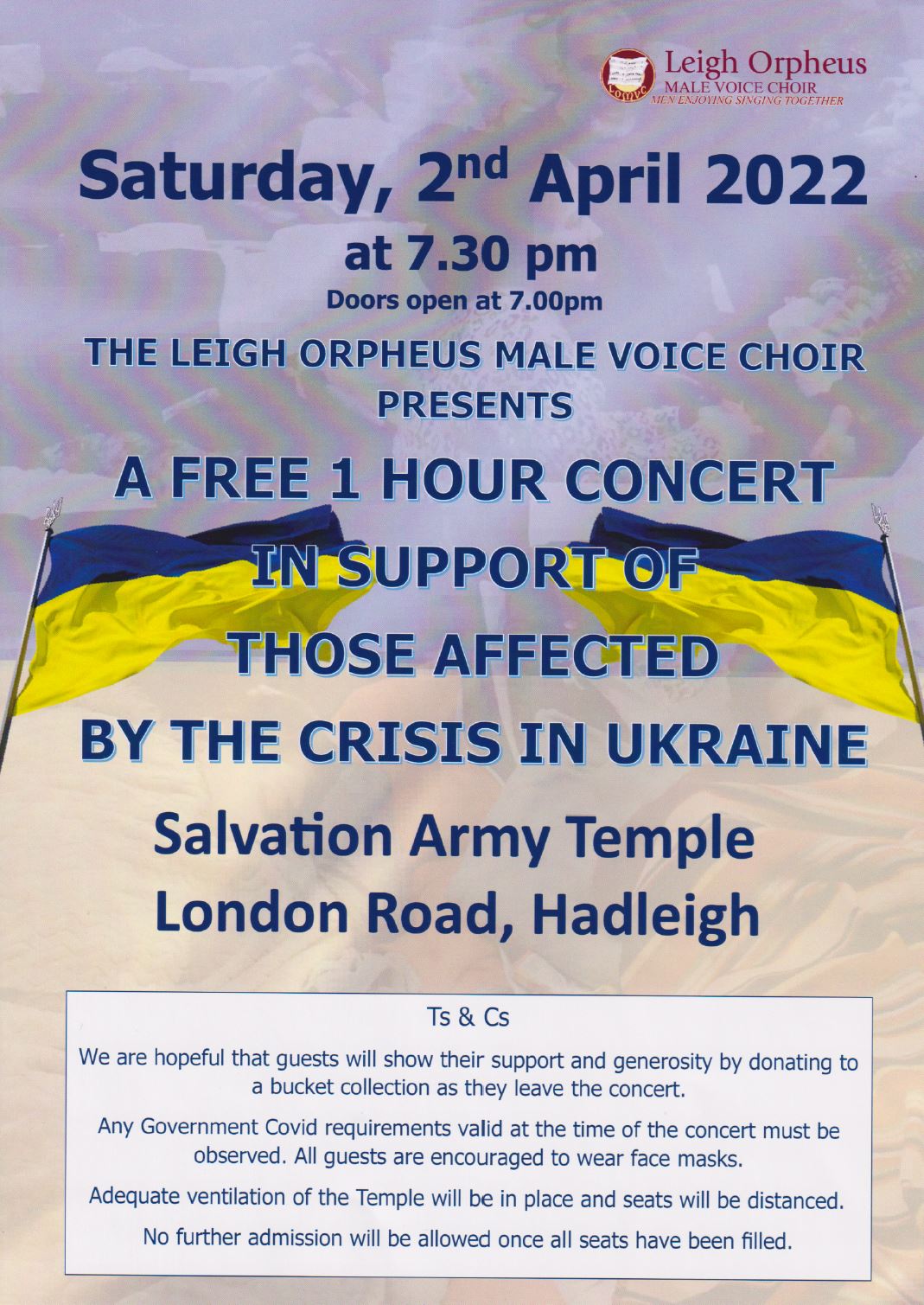 Leigh Orpheus Male Voice Choir Free 1 Hour Charity Concert for Those Affected by the Crisis in Ukraine