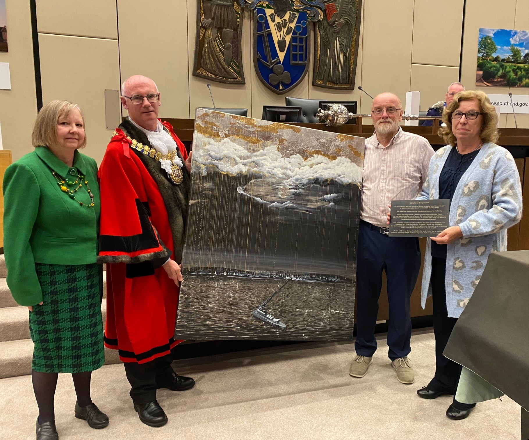 Love Southend commissioned Helen Yousaf artwork in memory of Sir David Amess presented to the City Council.