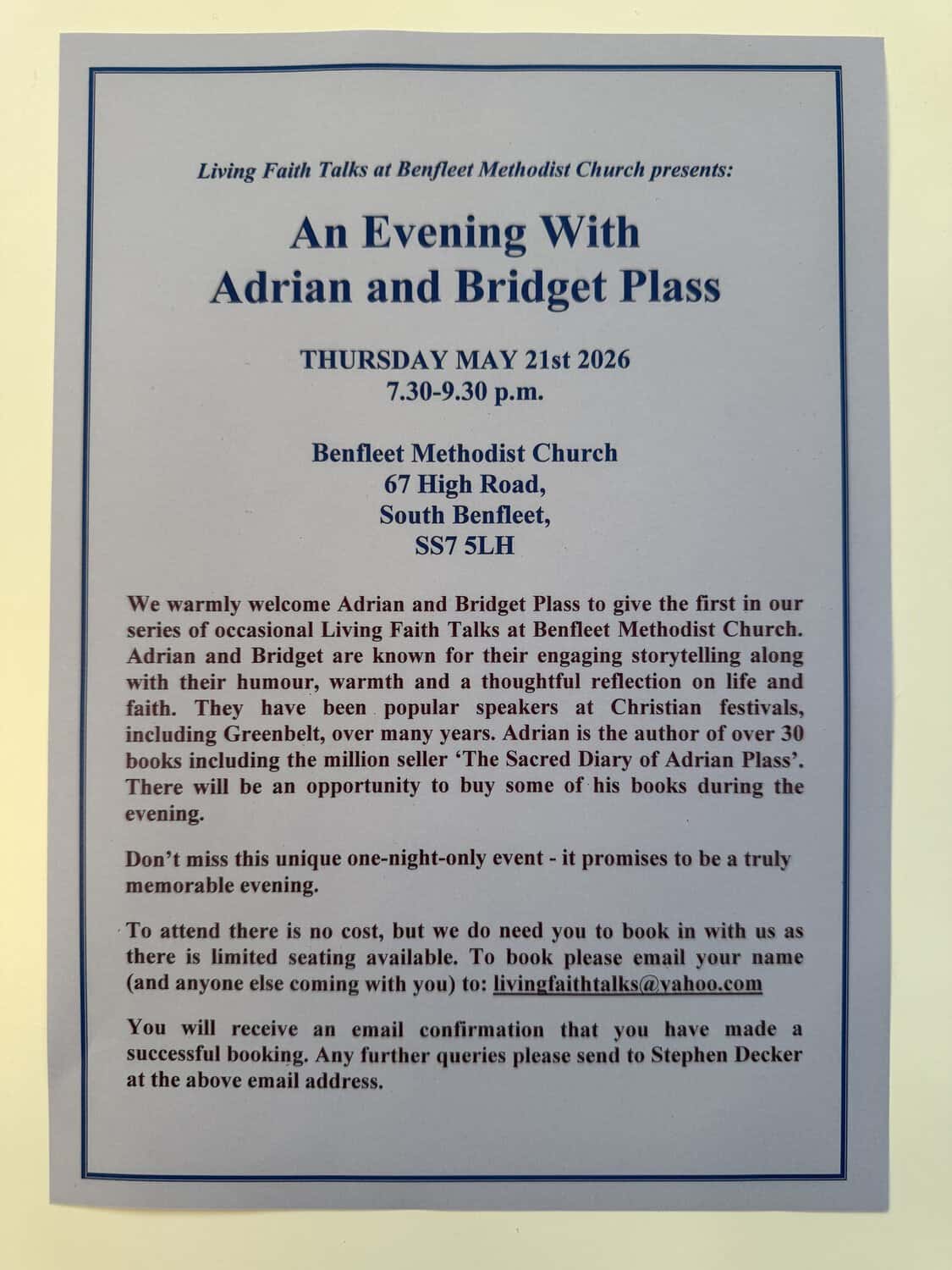 An Evening with Adrian and Bridget Plass